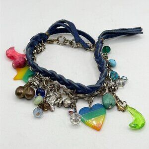 Vintage braided blue suede charm bracelet
